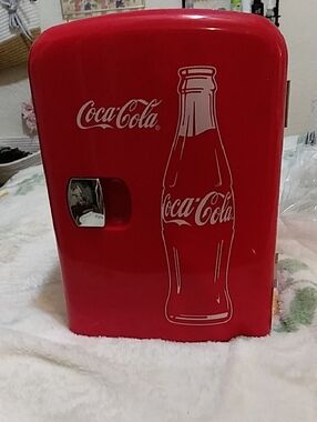 Coca-Cola Red Mini Fridge with White Bottle Graphic